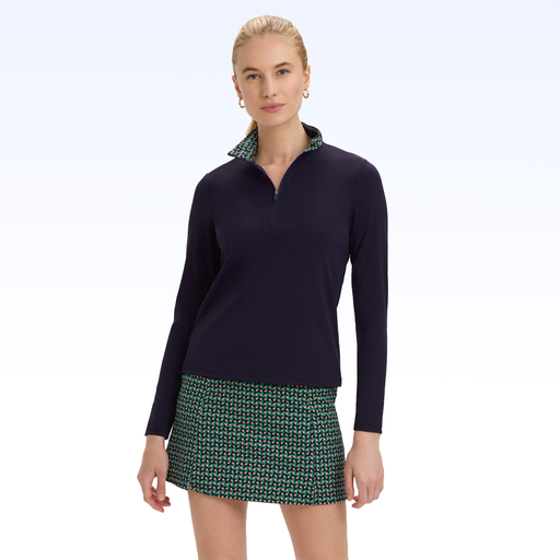 RENWICK PRINT-COLLAR 1/4 ZIP SWEATER - Navy